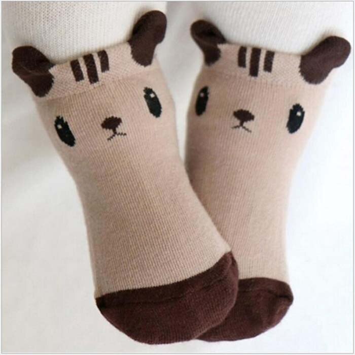 Calcetines de bebé suelas de goma suave inferior antideslizante calzado de dibujos animados tridimensional panda ardillas zapatos de niño calcetines de suelo para el hogar: brown / 0 to 24m