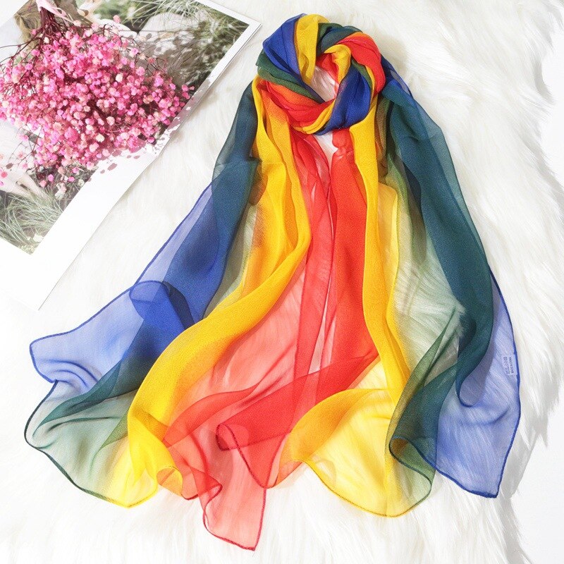 Jifanpaul Gradiënt Zijden Sjaal Vrouwelijke Populaire Sjaal Georgette Multicolor Sjaal Dans Zijden Sjaal