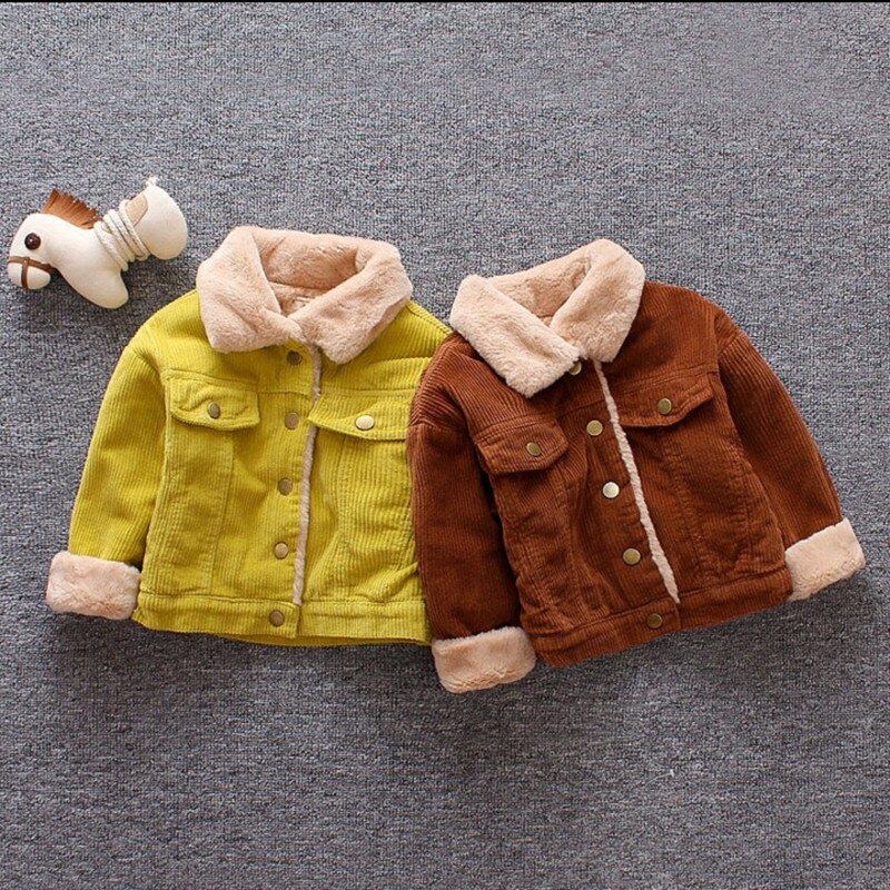 Children&#39;s winter coat Boys turn-down collar corduroy Jacket Kids Down Outerwear Thickness fur Coat CT069