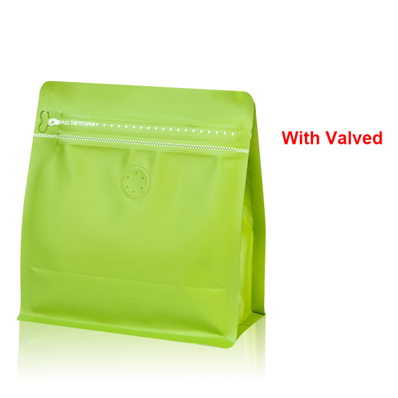 Lot de 20 sacs à café à valve épaisse, emballage de stockage de thé à domicile refermable, fermeture à glissière, sac debout en papier d'aluminium: L / vert clair