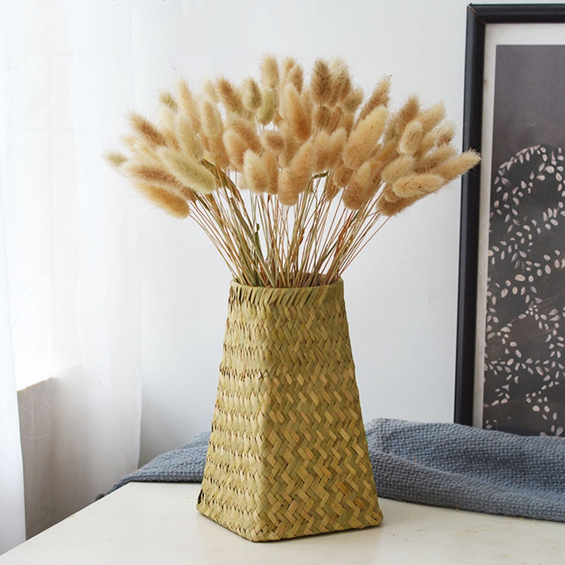 Florero tejido de paja tejido a mano, jarrones de flores secas para boda, banquete, , Decoración de mesa, cesta de almacenamiento de escritorio para el hogar