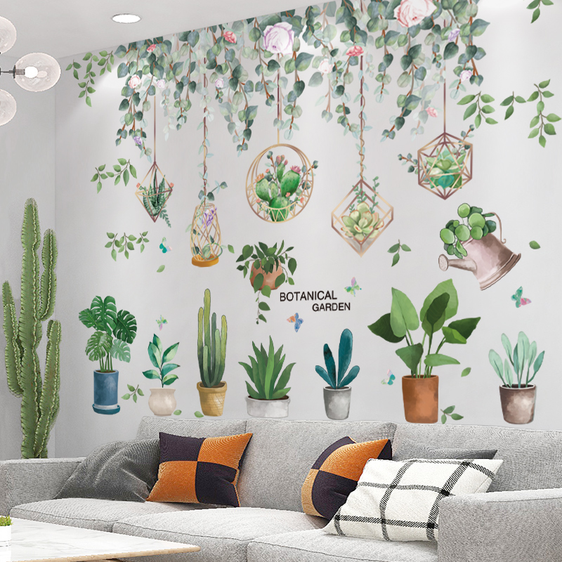 [Shijuekongjian] zielone liście naklejki ścienne DIY sukulenty ściana roślin naklejki robić salonu sypialnia kuchnia dekoracja domu: odchodzi i potted