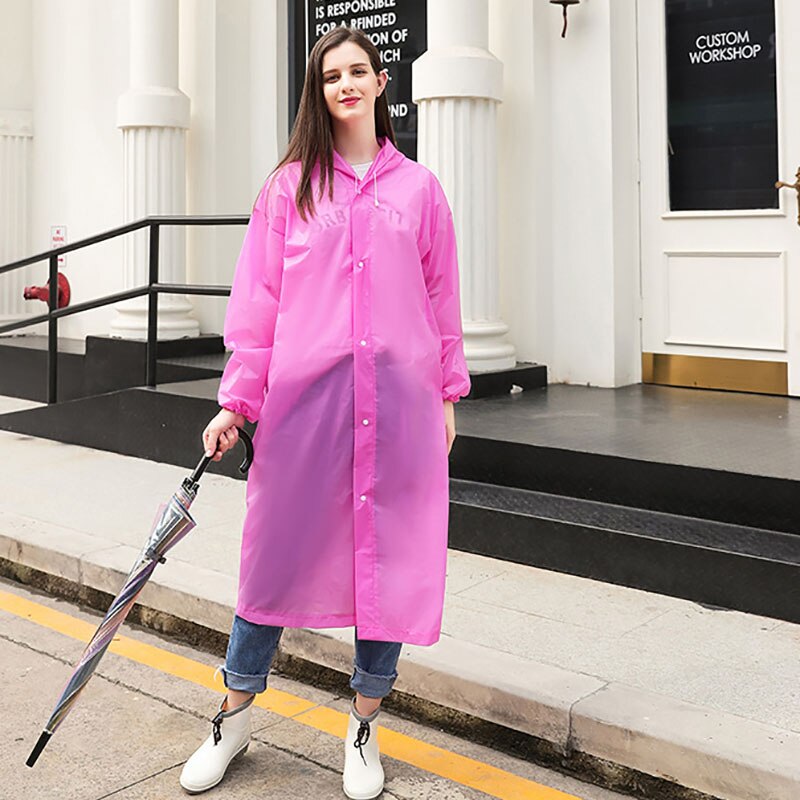 Chubasquero Reutilizable para Hombre y Mujer, Poncho Impermeable de Plástico EVA con Capucha para la Lluvia: Rosa