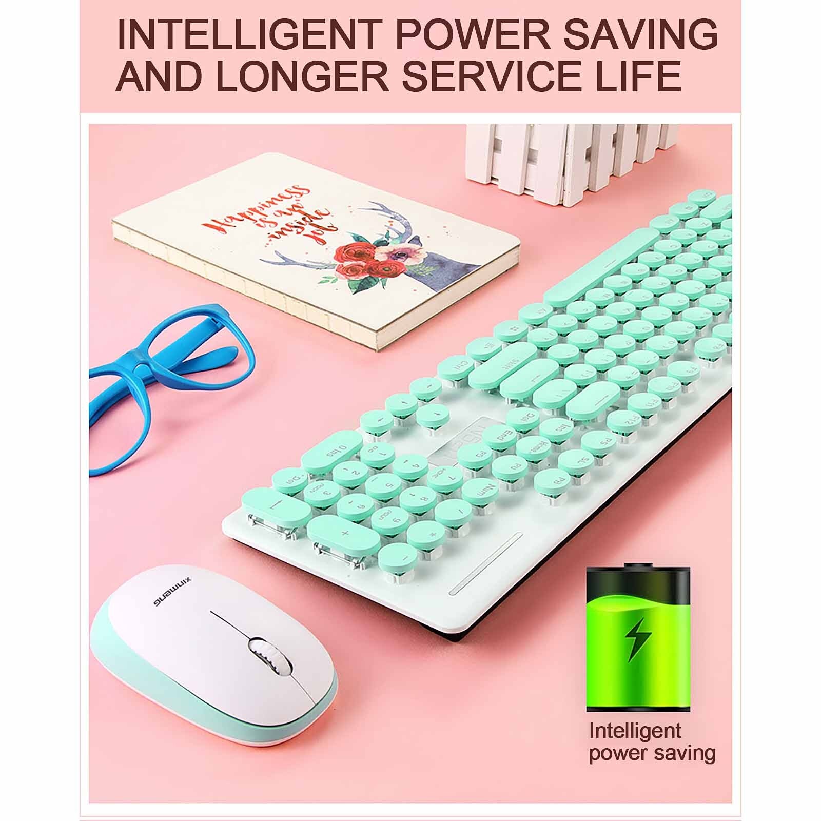 Retro Style Keyboard With Mouse Sets 2.4G Wireless Round Keycaps Mute Button Keyboard Mice For Laptop Desktop PC Computer