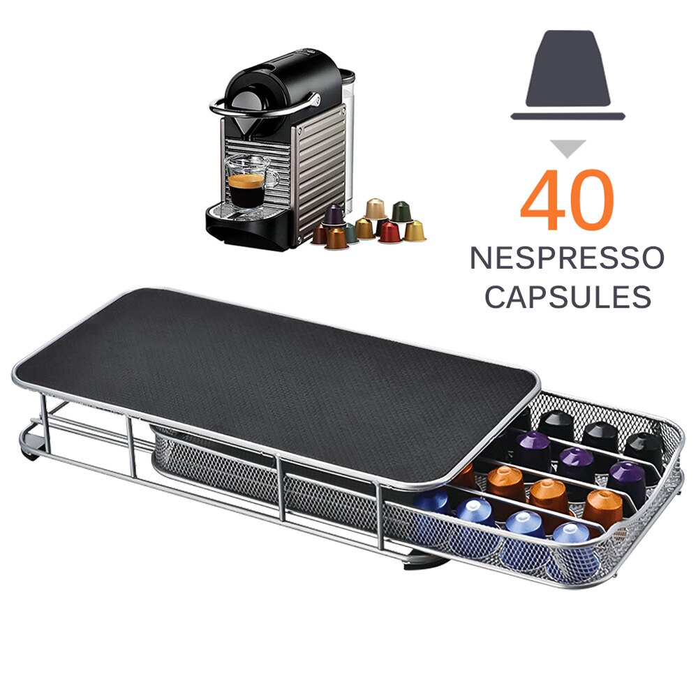Rustfrit stål 40 kopper nespresso kaffekapsler bælg holder opbevaringsstativ rack skuffer kaffekapsler hylder organisation