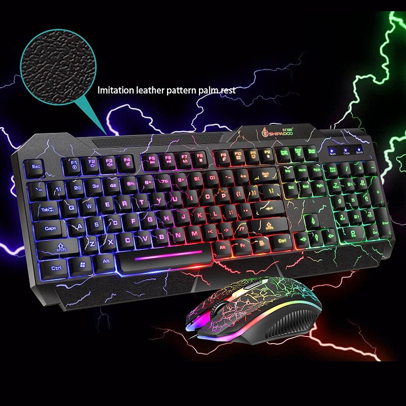 Shipadoo D620 Gaming Toetsenbord En Muis Set, Kleurrijke Crack Backlit Usb Computer Gaming Bedraad Toetsenbord En Muis Set