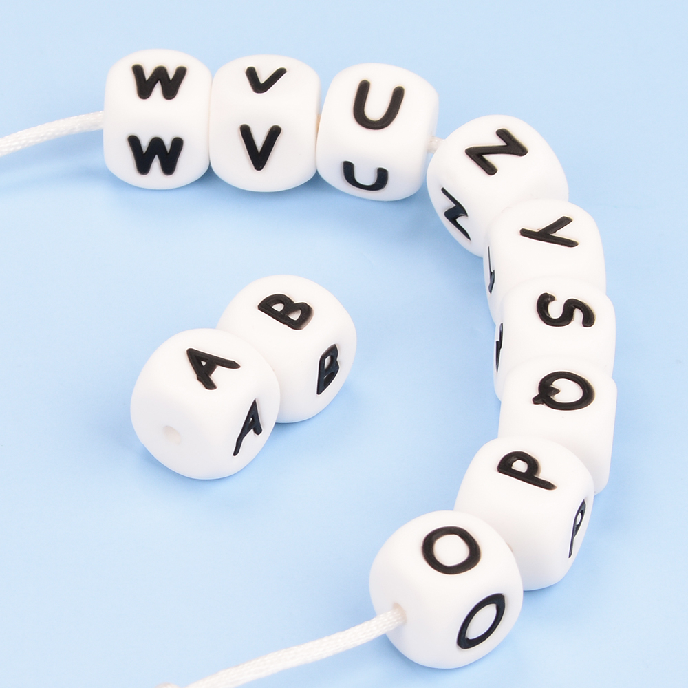 LOFCA 12mm 100 stuks Siliconen Letter Kralen Alfabet Tandjes Kralen Bijtring Engelse Letters Food Grade Baby Verpleging voor tandjes