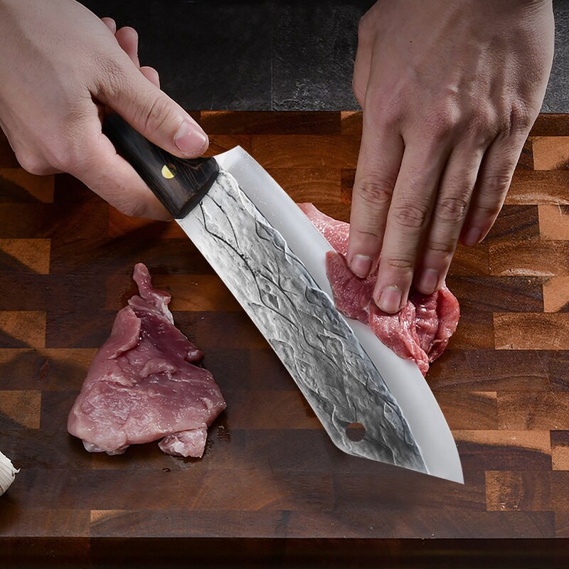 8" Forged Meat Cleaver Kitchen Chef Knife Stainless Steel Fish Vegetables Slicing Butcher Knife with Scabbard