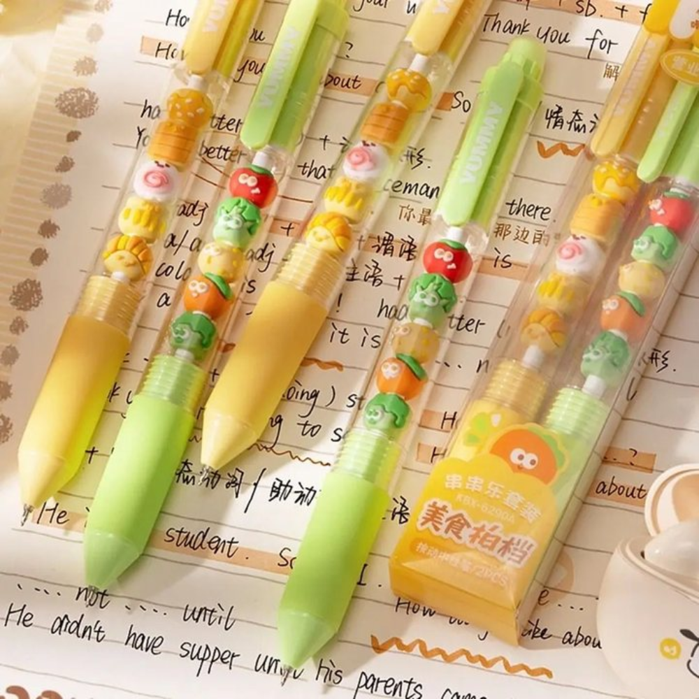 Stylo Gel perlé à séchage rapide, 2 pièces, joli stylo à Gel à poignée souple, pour écriture, encre noire, 0.5mm, papeterie