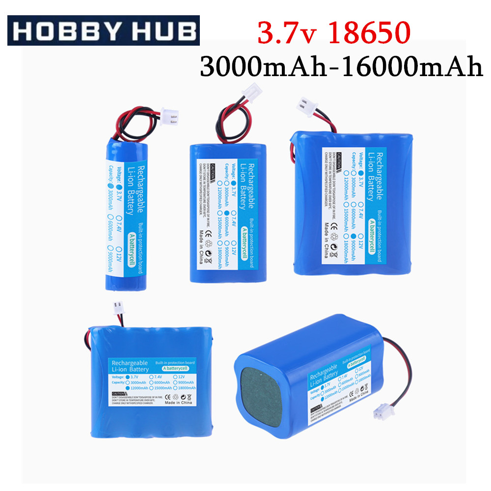 Lithium Battery 3.7V 18650 with XH2.54-2P Plug 3000/6000/12000mAh Rechargeable battery For Fishing LED Light Bluetooth Speaker