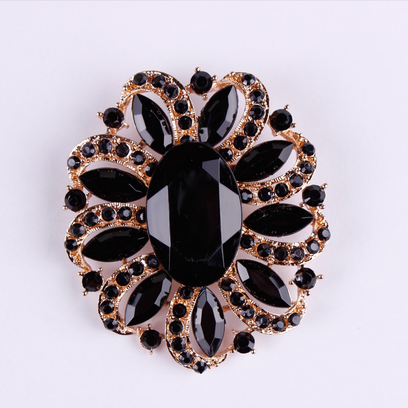 Fabriek Directe Verkoop Klassieke Kristallen Steentjes en Grote Ovale Acryl Bloem Broche Pins voor Vrouwen in Diverse Kleuren