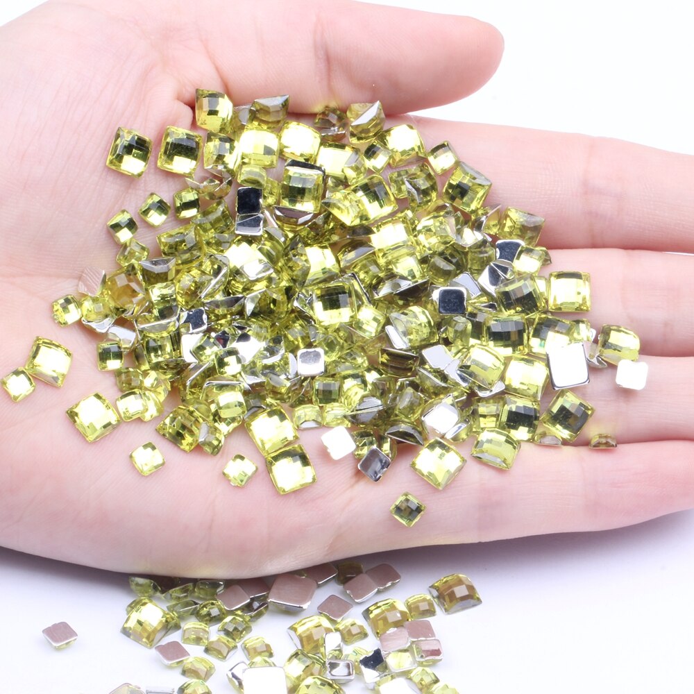 Strass acrílico formato quadrado 30 peças 12mm parte traseira plana terra facetas muitas cores cola traseira plana em contas diy decoração de arte de unha: 12 light yellow