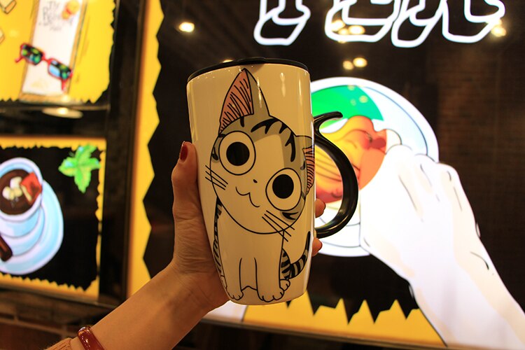 Fall Cute Cartoon Ceramic Coffee Milk Mug Mugs Breakfast Cereal Juice Red Tea Cup Student Friend Office Straw Cups: O