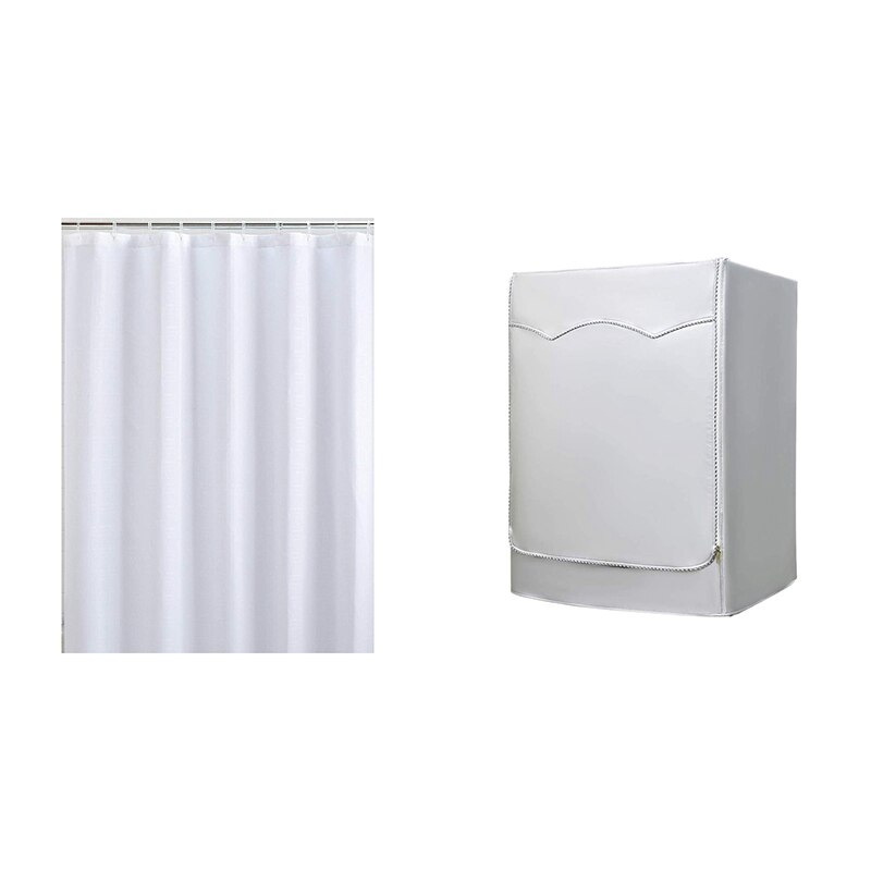 Mildewproof Fabric Shower Curtain Waterproof (White) & Washing Machine Cover,Washer/Dryer Cover