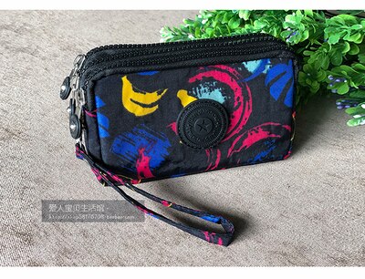 women Korean canvas clutch fabric coin purse female three-layer zipper mobile phone key bag card coin bag medium: 12a