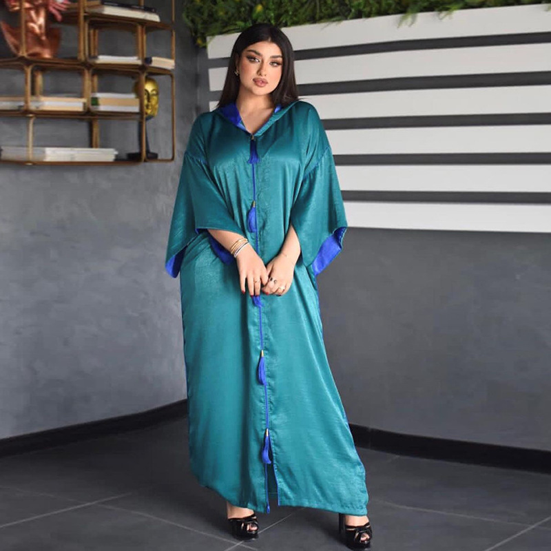 Dubai Arabischen Muslimischen Abaya Kleid für Frauen Herbst Marokkanischen Kaftan Mit Kapuze Kleid Türkisch Islamische Jalabiya