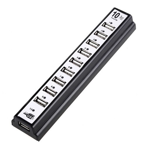 Usb-hub 2.0 10- poorts hoge snelheid 480 mbps usb 2.0- hub multi-usb-splitters met eu/vs-stroomadapter voor pc, laptop en notebookcomputer