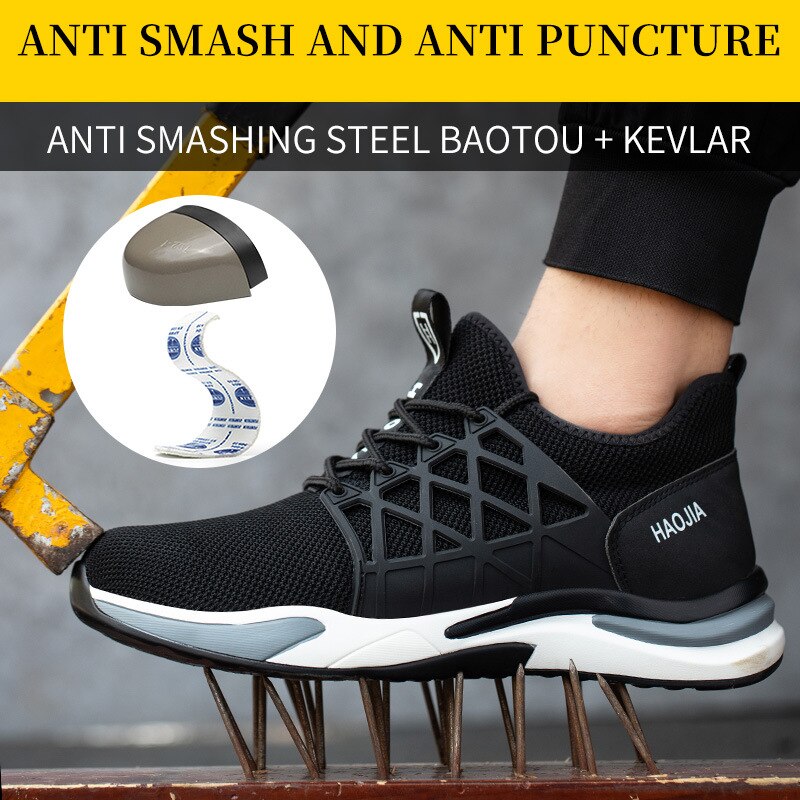 Lightweight Men Work Safety Shoes Steel Toe Cap Puncture-Proof Safety Boots Breathable Working Sneakers Breathable for Male