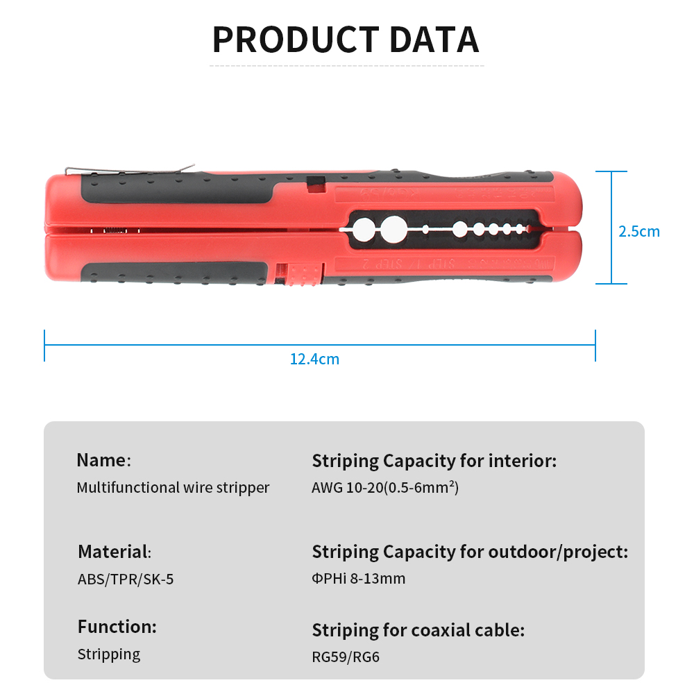 Gemakkelijk mee te nemen handgereedschap, multifunctioneel, tandwielslijpmachine, kabelstripper, coaxkabelstripper, draadstripper, handig en praktisch.