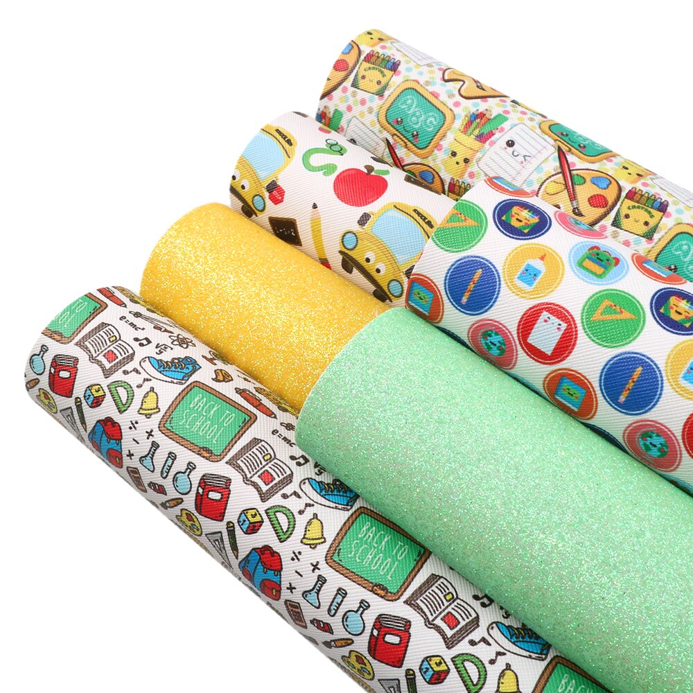 20*34cm 6PCS/Set Back To School abc Synthetic Leather Set Faux Artificial Fabric DIY Sewing Garment HairBow Bag,1Yc7322