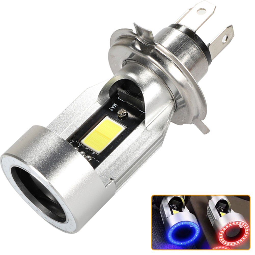 Red &amp; Blue Angel Eye H4 Led Motorfiets Koplamp BA20D Scooter Lamp Licht Accessoires Dc Motor Drl 12-80V Koplamp Verlichting