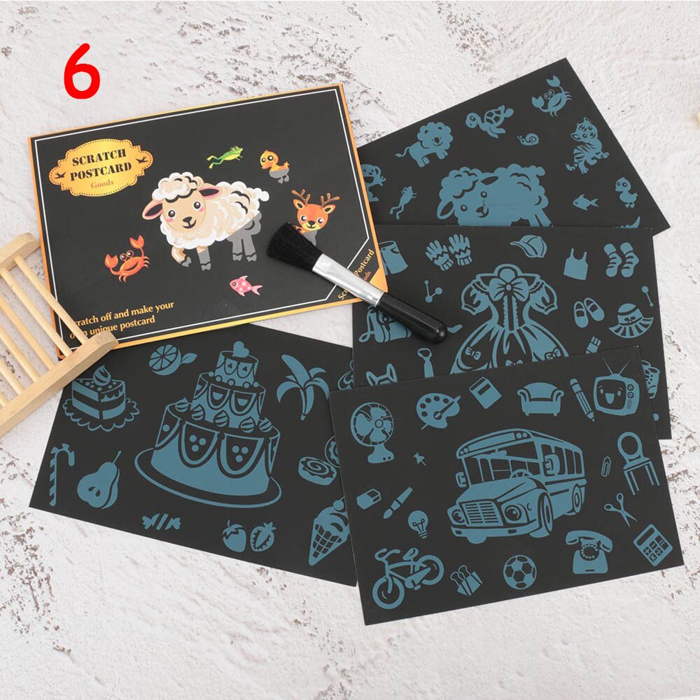 4pcs/lot Magic Scratch Painting Kids DIY Painting Art Doodling Drawing Toys Crafts for Children Black Cardboard Graffiti Card: 6