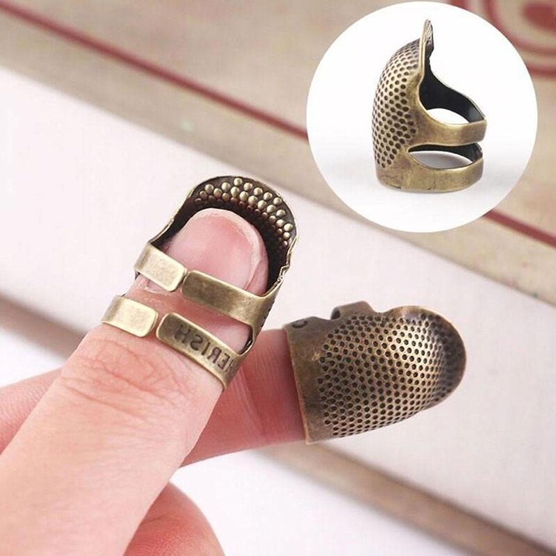 Retro Handmade Sewing Thimble Finger Protector Needlework Metal Brass Sewing Needle Thimble Sewing Tool Accessories Home Storage