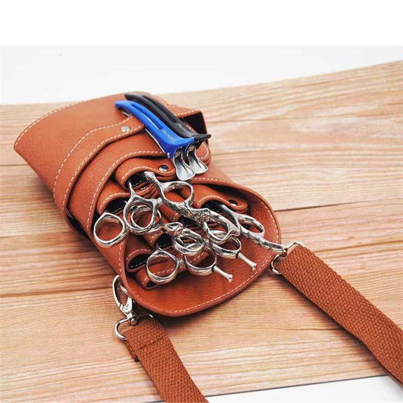 Pouch Case With Waist Shoulder Belt Holster Scissors Clips Combs PU Leather Holder Bag For Barber Shop Hairdressing Salon Tool