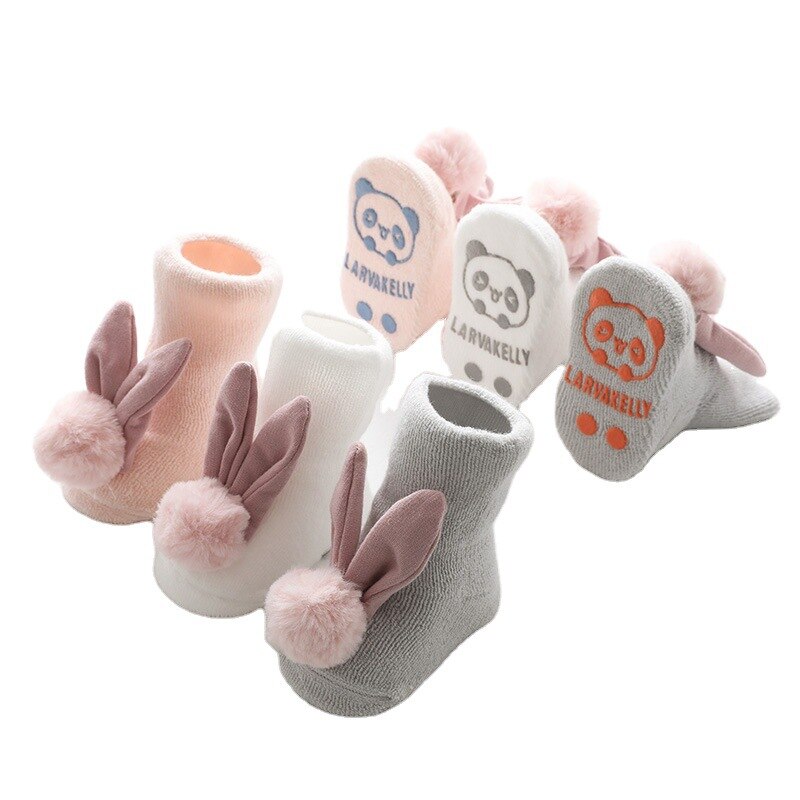 Chaussettes antidérapantes pour bébé fille, mignonnes, à semelle en caoutchouc, avec nœud d'oreille de lapin, princesse, d'anniversaire pour -né