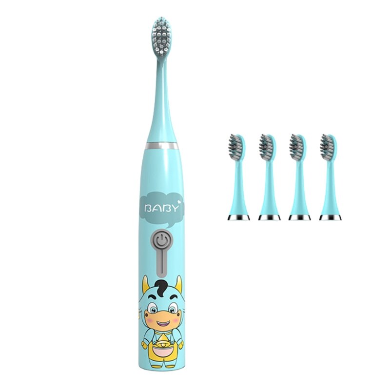 Cute Cattle Children Automatic Toothbrush Ultrasonic Toothbrush Electric Toothbrush for Kids, Waterproof: Orange