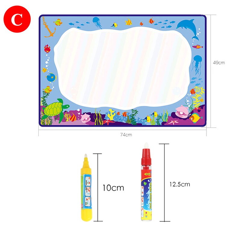 Alfombra de dibujo al agua de 74x49cm con bolígrafo mágico, tablero para garabatos, alfombra para pintar, juguetes educativos para niños: C mat with 2 pen