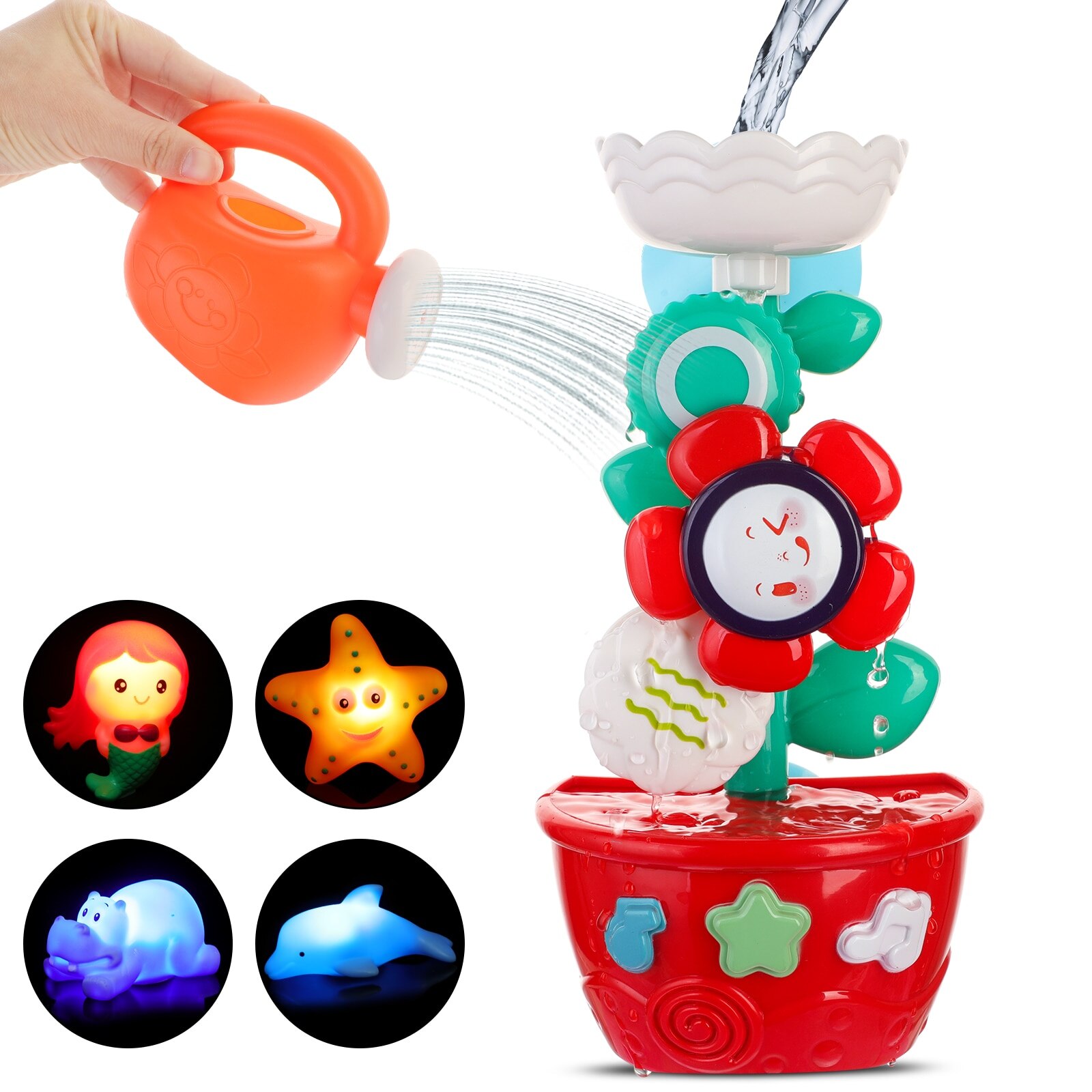 Bath Toys Flower with 2 Wind Up Bath Toys for Toddlers Bathtub Water Play Set Bathing Time Waterfall Toys Boys Girls: Set C and Set D