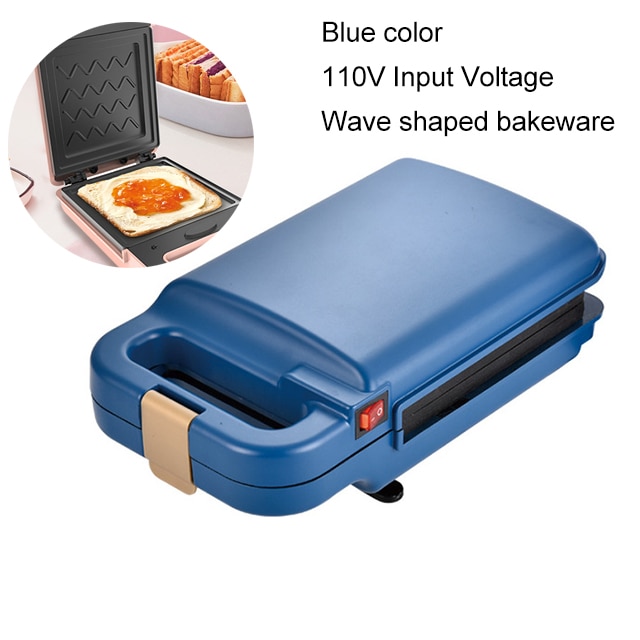 Brood Sandwich Maker Mini Licht Voedsel Wafel Muffin Ontbijt Machine Ei Omelet Pan Druk Broodrooster Grill Panini Oven Kachel: Blue 110V