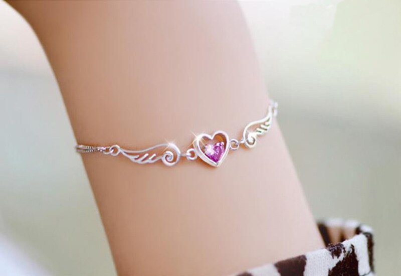 Ragazze di modo Collezioni Del Partito Ali di Angolo Del Cuore 925 Braccialetto in Argento sterlina per migliore Amico Amicizia Regalo 5Y274