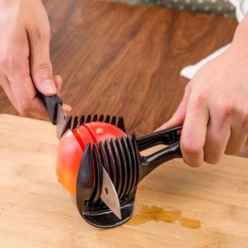 Plastic aardappelsnijders tomatensnijders fruit- en groentesnijders uien- en citroensnijders keukengadgets kookgereedschap #1: Zwart