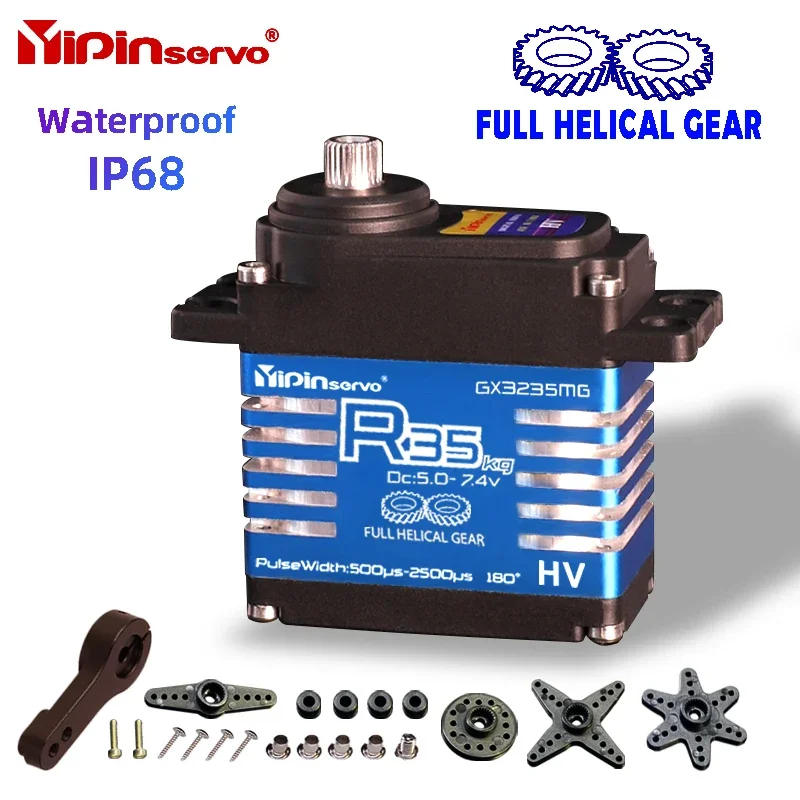 Servo impermeable IP68 35kg/40kg/55kg/60kg/70KG, servos digitales de engranaje helicoidal totalmente de acero para accesorios rc 1/8 1/10 coche de juguete Rc: Blanco