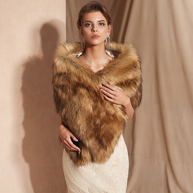 Vrouwen Bolero Bridal Shawl Faux Fur Wrap Bruiloft Cape Winter Ivoor Mantel Avondjurken Faux Bont Sjaal Bont Cape: 089