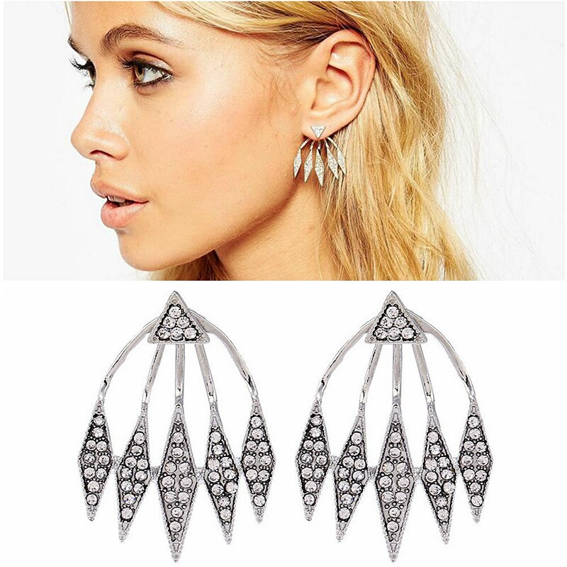 Trendy Rhinestone Rhombic Earring Jassen Luxe Geometrie Piercing Oor Stud Kristallen Oorbellen Voor Vrouwen Mode-sieraden Oorbellen