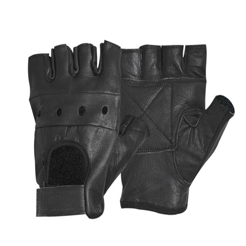 Men's Leather Gloves Half Finger Fingerless Stage Sports Driving Solid Black Gloves winter gloves fingerless glove