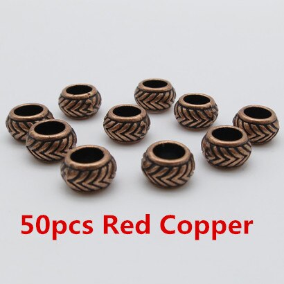 20 stk /50 stk sølv/bronze lille vikingehår fletning dreadlock skæg perler ringe til mænd kvinder hårpynt: 50 stk rød kobber