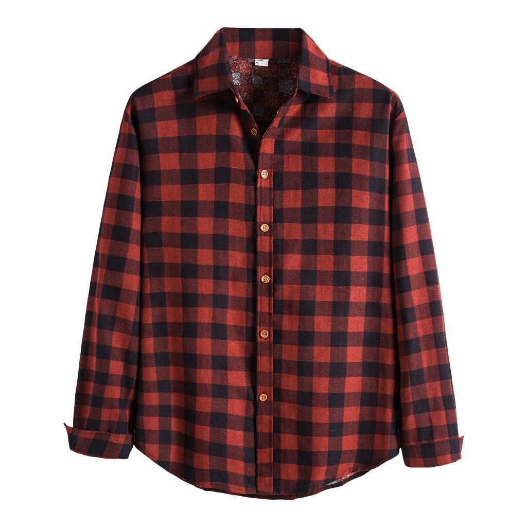 Red And Black Plaid Shirt Men Shirts Summer Chemise Homme Mens Checkered Shirts Long Sleeve Shirt Men Blouse#G30: XXL