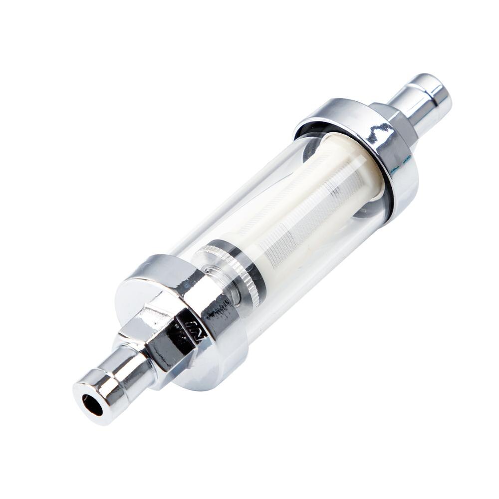 UNIVERSAL 3/8 INCH CLEAR GLASS INLINE FUEL FILTER IN & OUT CHROME PLATED HOSE: Default Title
