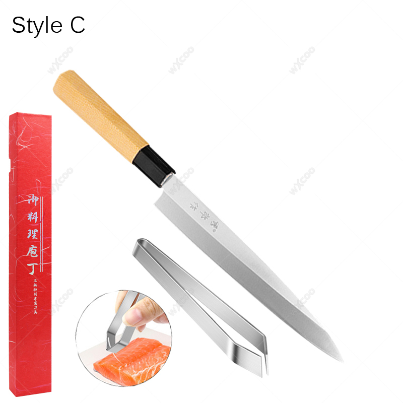 Faca de chef japonesa profissional, faca de sashimi de salmão, lâmina espessada, facas de cozinha de aço inoxidável, clipe de espinha de peixe: Grey