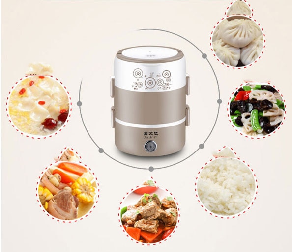 Cuiseur à riz électrique cuiseur à vapeur multifonctionnel acier inoxydable Mini boîte à déjeuner Portable 3 couches Thichken corps anti-dérapant boucle