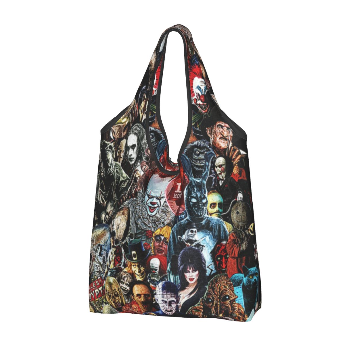 Custom Reusable Halloween Horror Movie Character Shopping Bag Women Tote Bag Portable Groceries Shopper Bags: Ivory