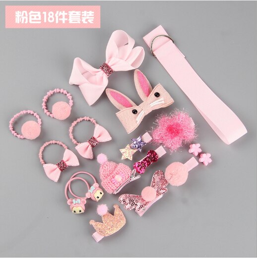 Children's Hair Accessories 18 Piece Set Girl Headdress Baby Korean Princess Super Fairy Cute Little Girl Hairpin Baby Hairpin: Pink