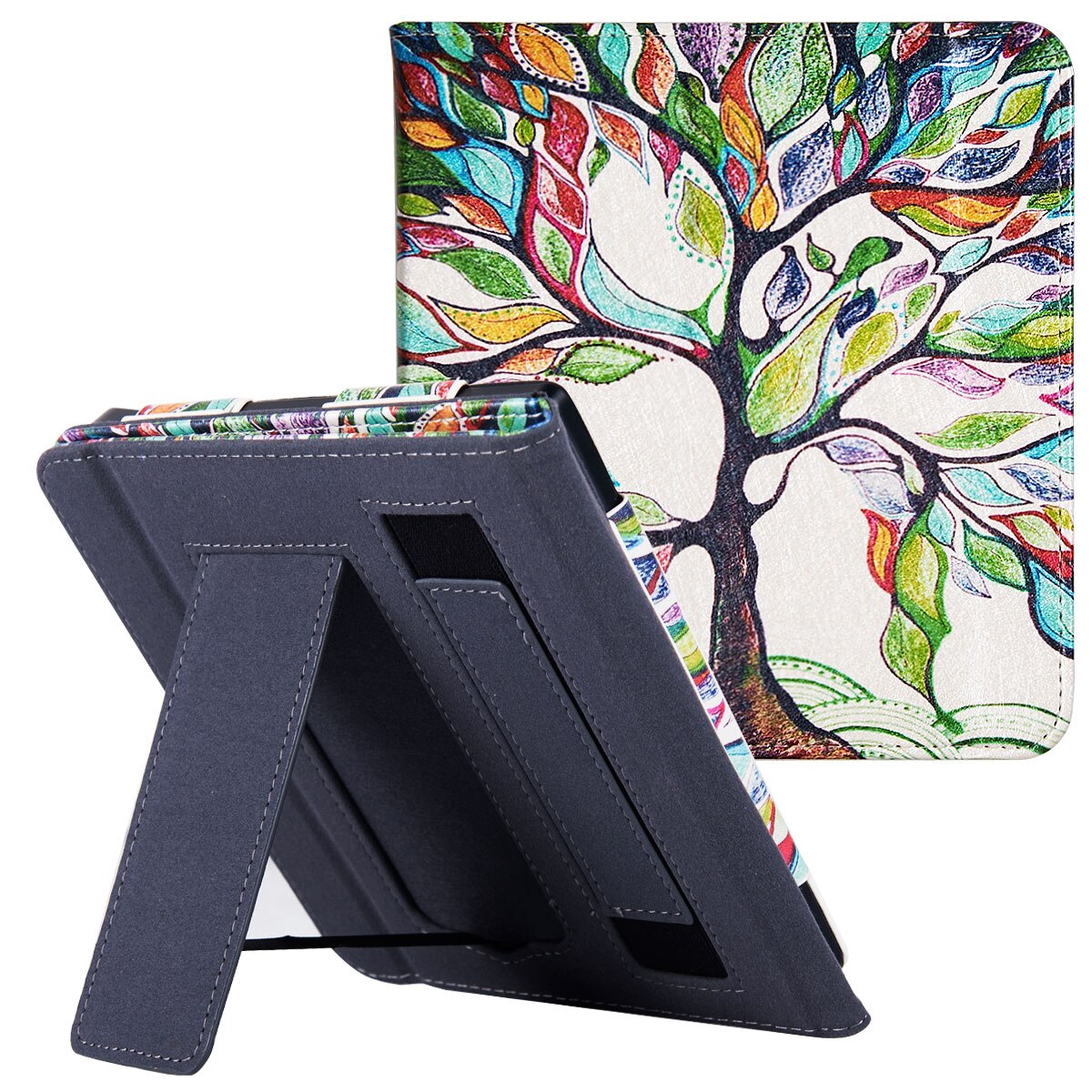 Aroita – Étui de protection avec support pour Kobo Libra H2O, cuir PU, avec dragonne, fermeture magnétique, veille automatique, housse intelligente: Lucky tree