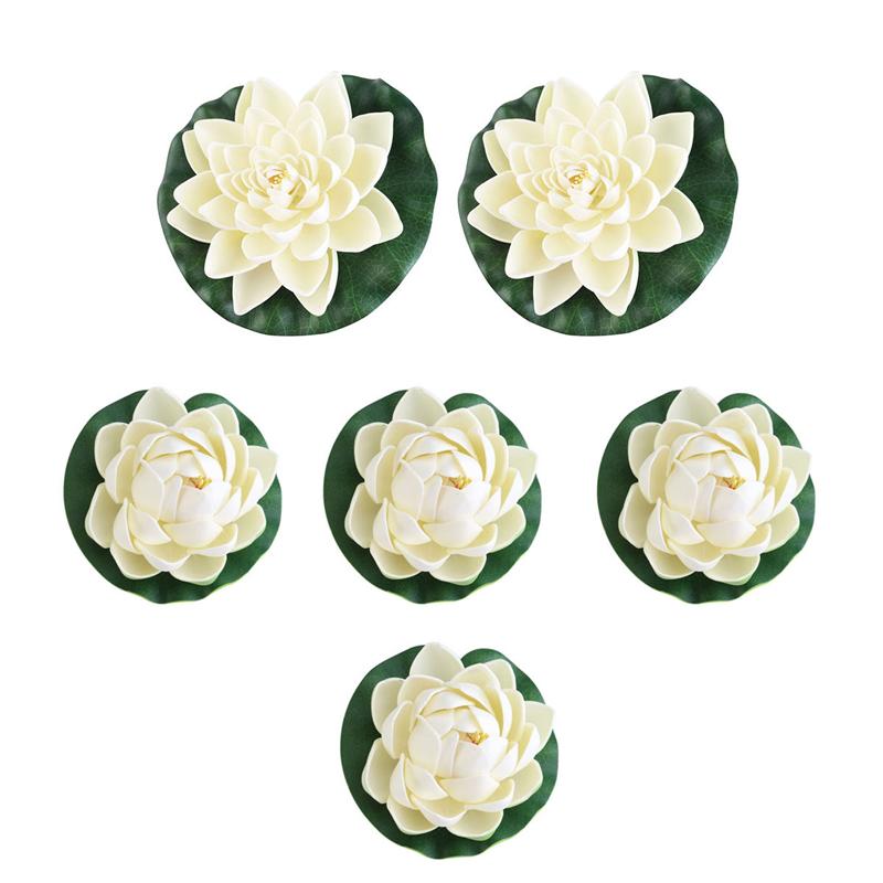 6pcs Artificial Pond Plants Lotus Lilies Simulation Lotus Leaf Water Lily Home Decoration (White)