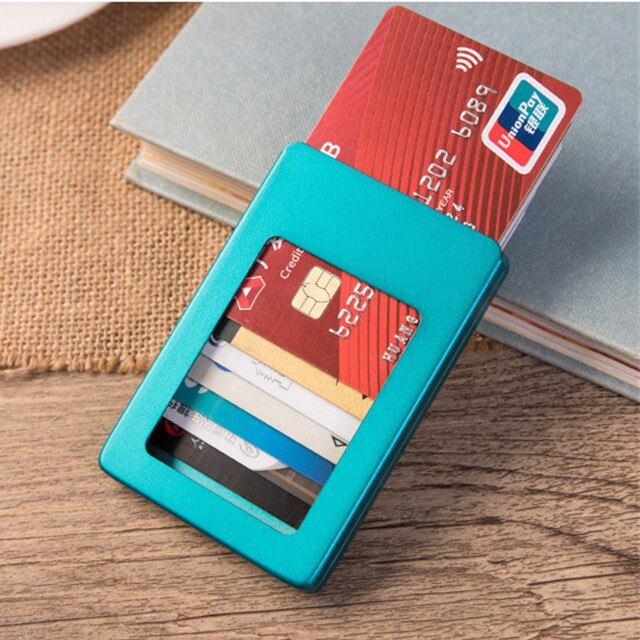 Minimalist Slim Card Holder for Men and Women Aluminum Alloy Card Case Credit Card Holder Box: Blue