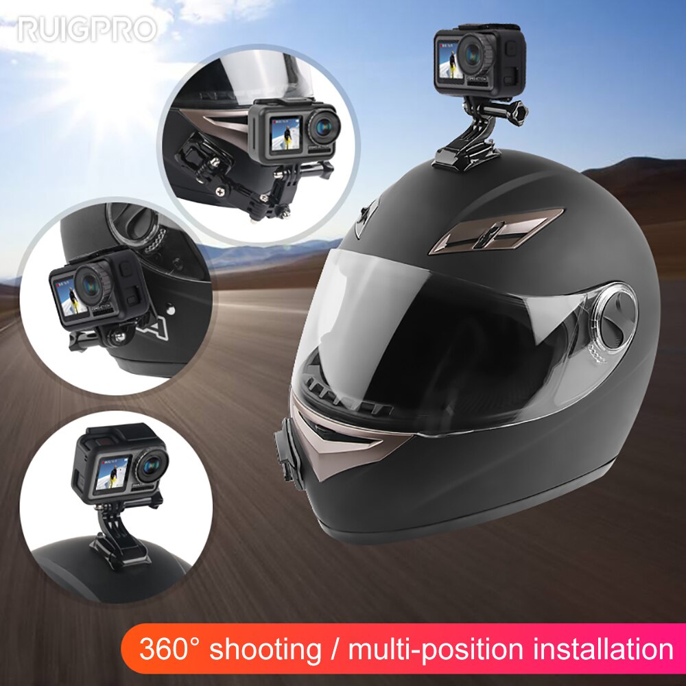 Actionkamera tilbehør 4 veier platespillerknappfeste dji osmo go pro hero 10 9 8 7 6 5 h9r motorsykkelhjelm hakebrakettarm